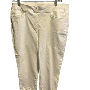 Chicos Crop White Fringed Pants SZ=2 Stretch Wide Waistband